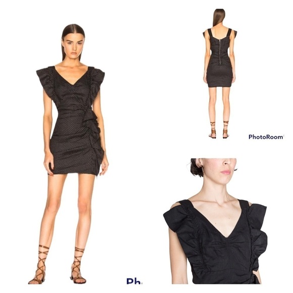 NWT ISABEL MARANT ETOILE Black Topaz Ruffle Mini Dress Size FR 36/US 4 - Picture 1 of 13